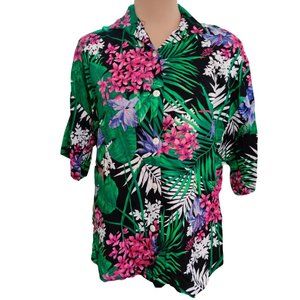 Vintage Sharon Womens Shirt Button Front Retro 80s Cabana Floral Tropical Sz XL